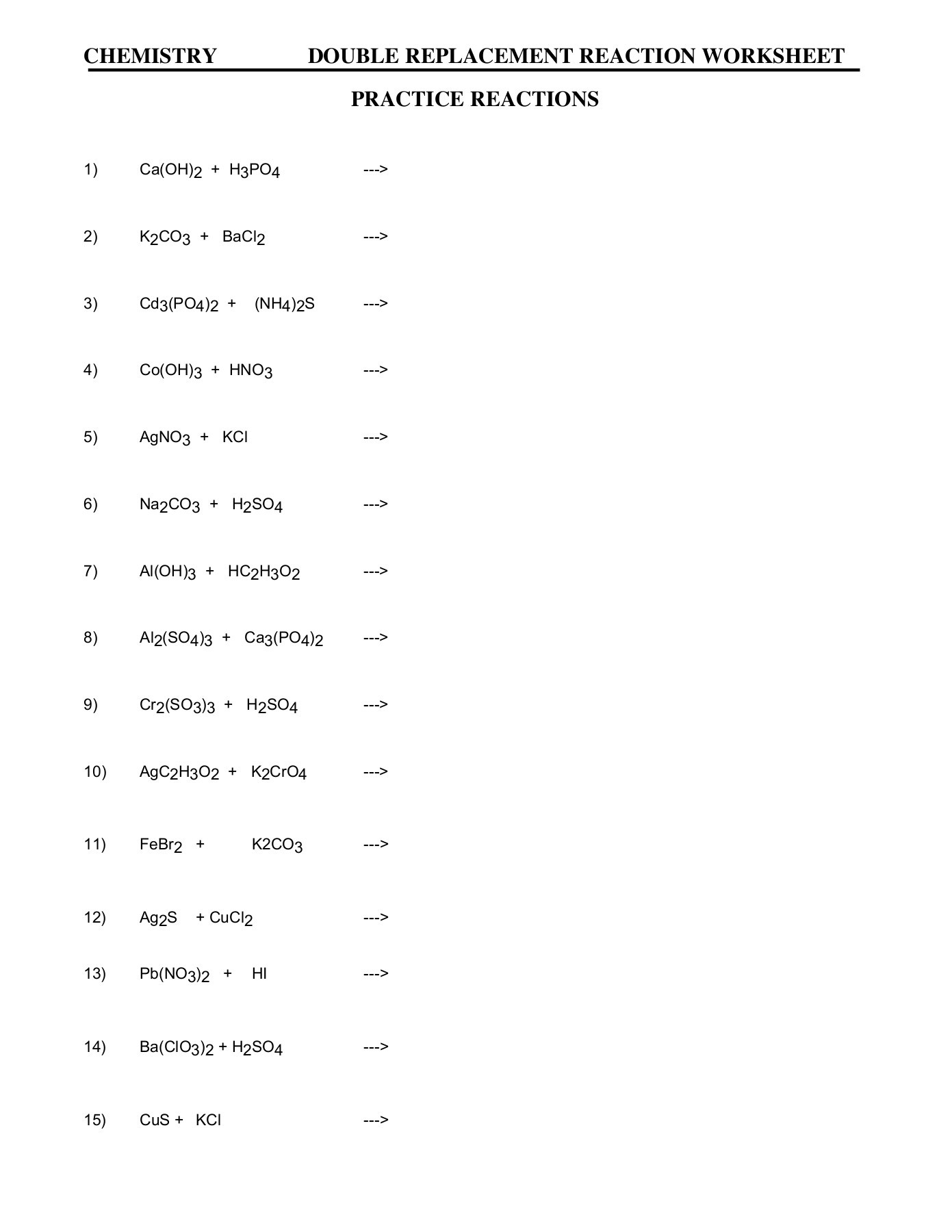 Double Replacement Reactions Worksheet Answer Key 28 Double 