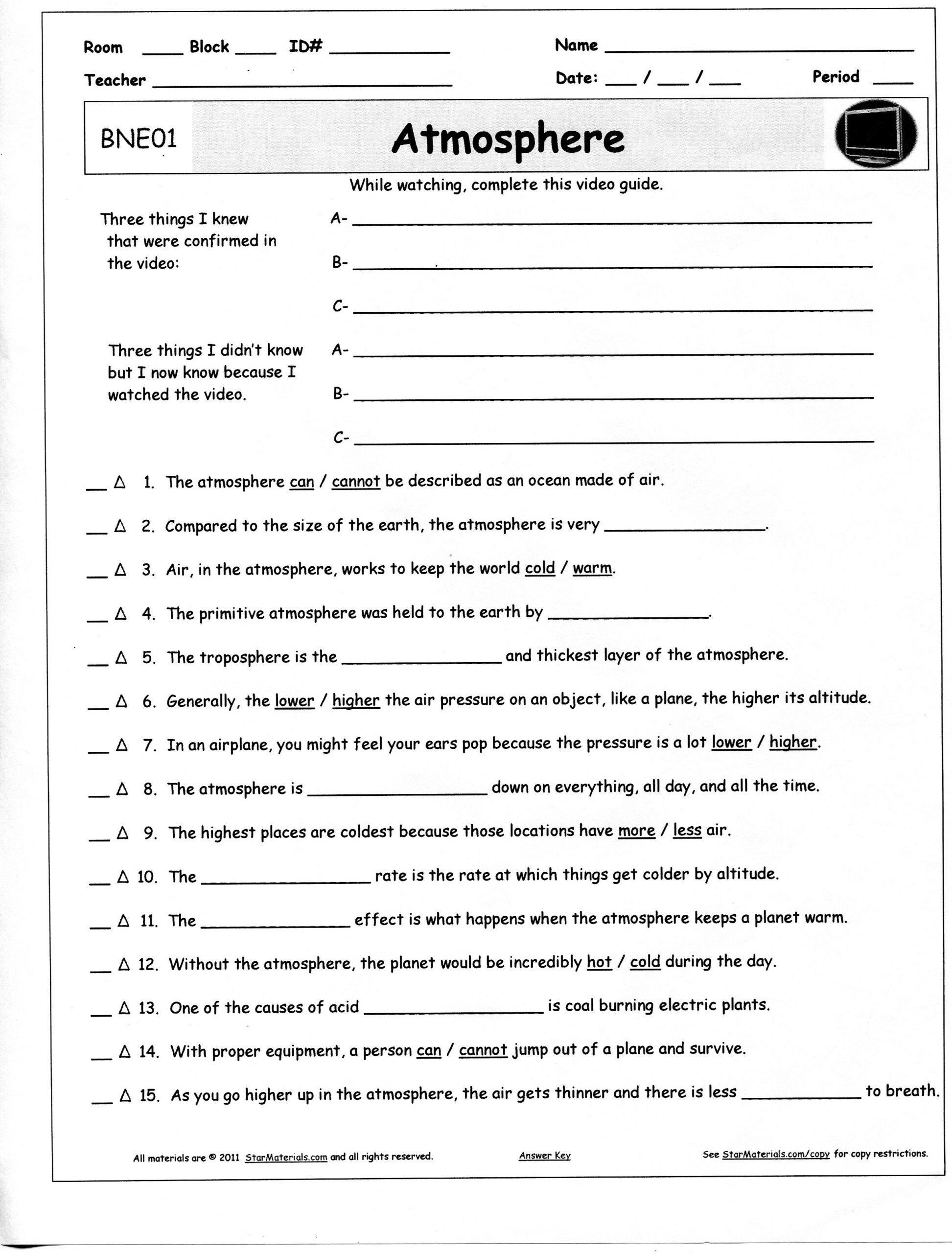 Earth s Atmosphere Worksheet Free Download Qstion co