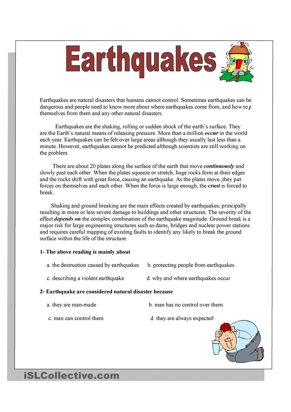 Earthquakes Reading Worksheets Reading Comprehension Lessons 