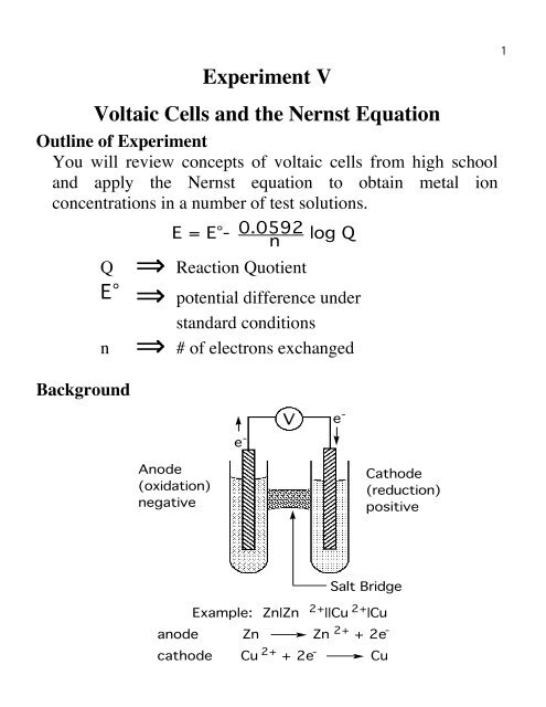 Experiment V Voltaic Cells And The Nernst Equation