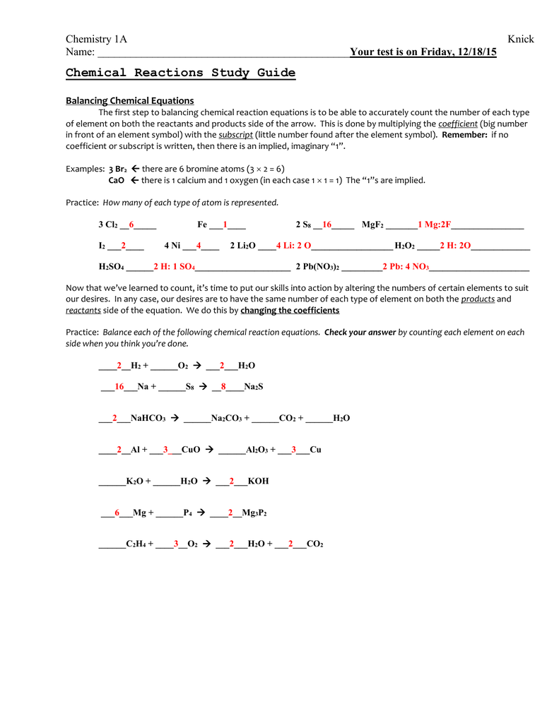Fantastic Chapter 8 Chemistry Test Answers Chemical Equations And 