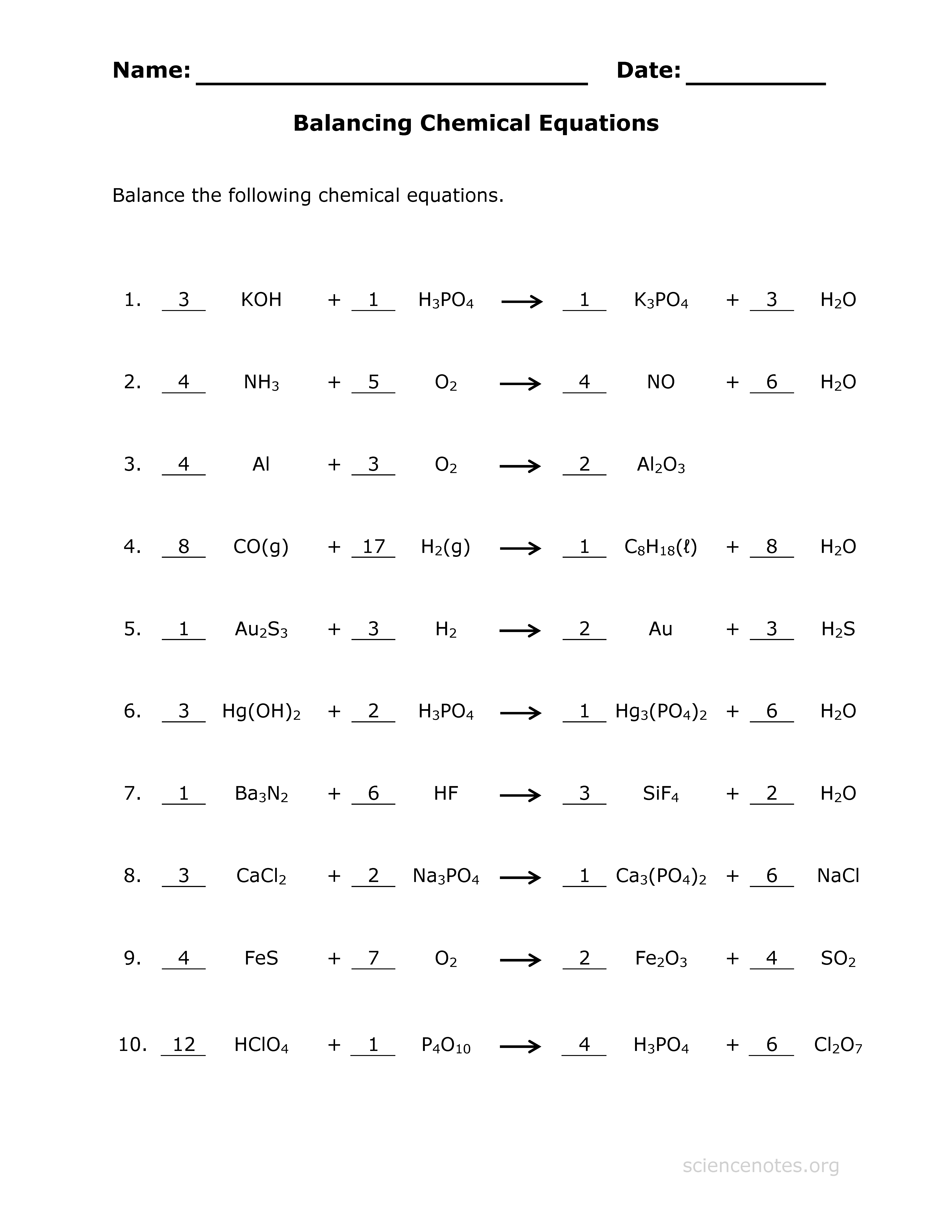 Favorite Balancing And Writing Chemical Equations Worksheet Chapter 1 