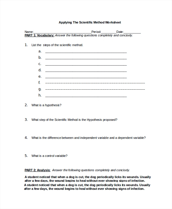 FREE 8 Sample Scientific Method Worksheet Templates In MS Word PDF