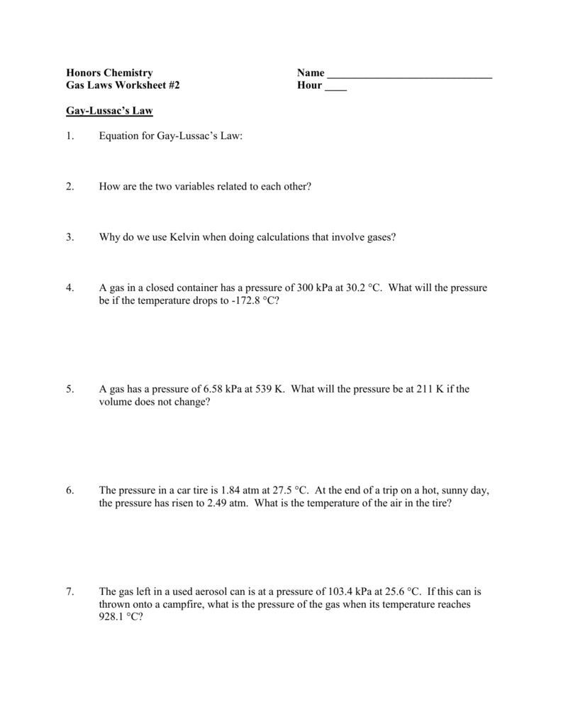 Gas Variables Worksheet Answers Word Worksheet