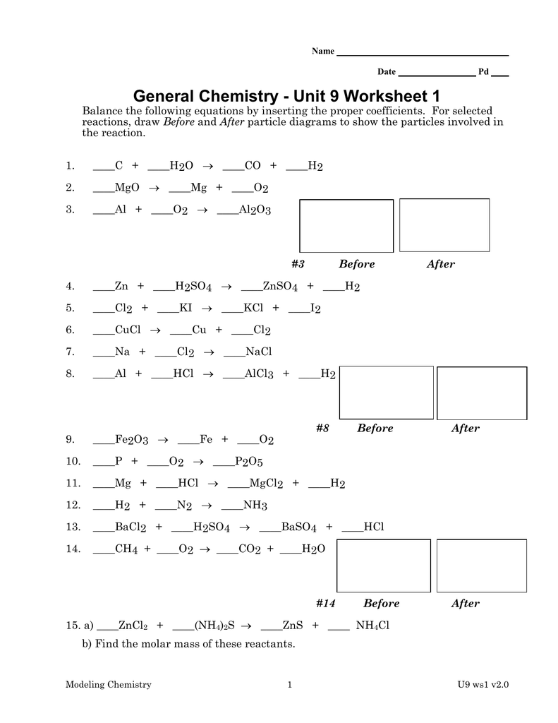 General Chemistry Unit 9 Worksheet 1