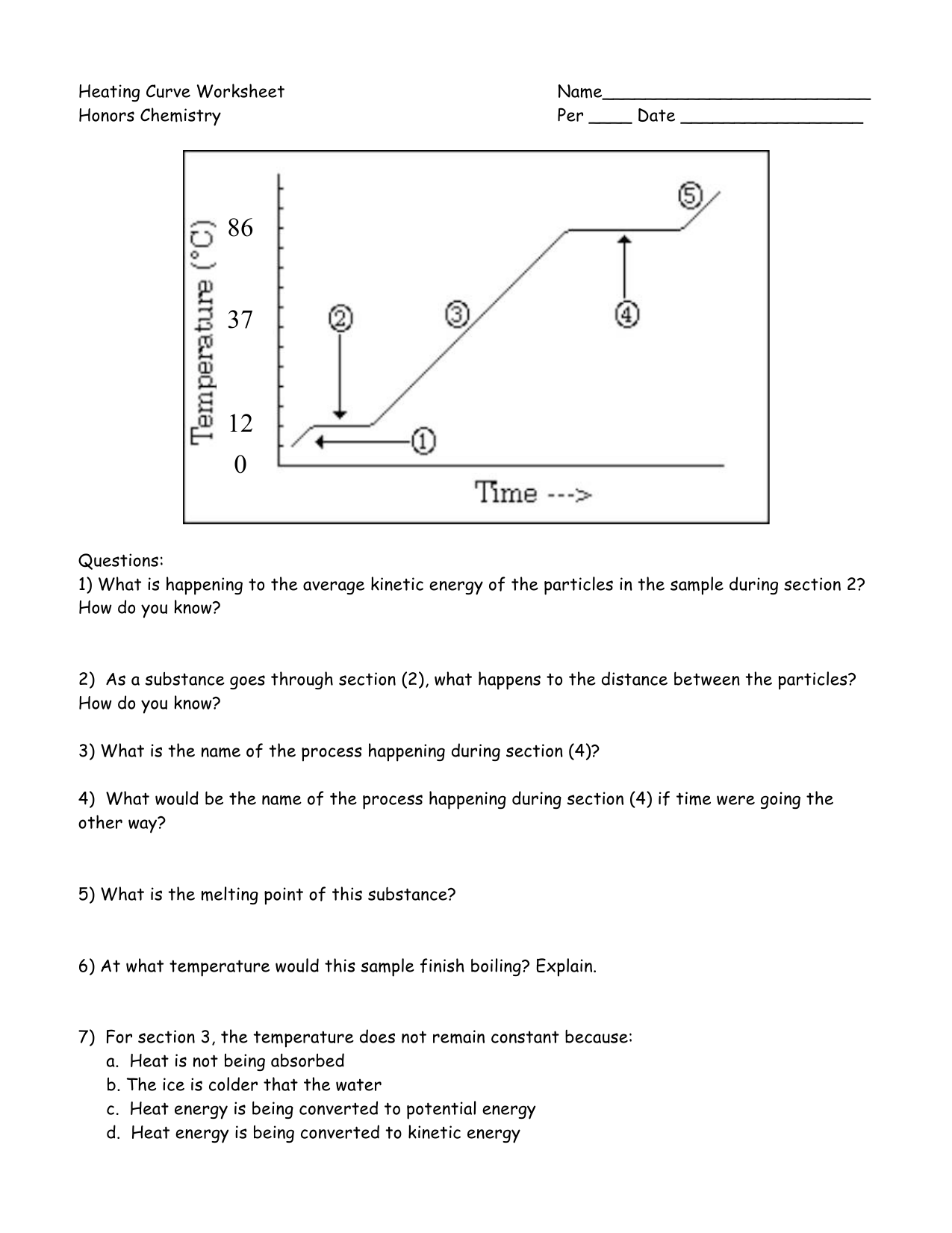 Heating Curve Worksheet Answers