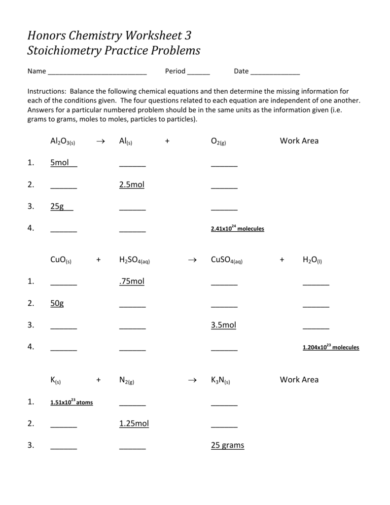 Honors Chemistry Stoichiometry Worksheet Answers ISQUU