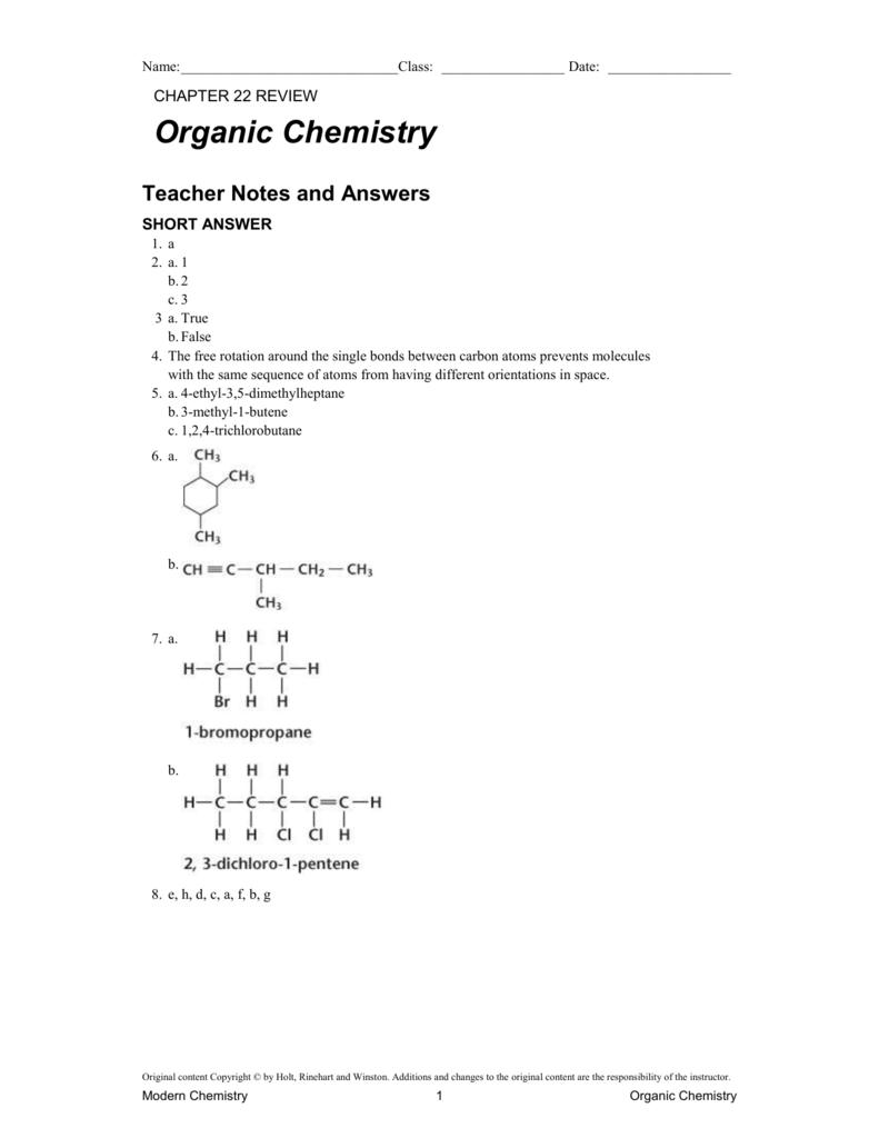 Modern Chemistry Holt Rinehart And Winston Worksheet Answers
