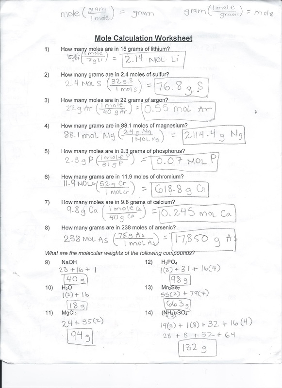 Mole Calculation Worksheet Answers CALCKP