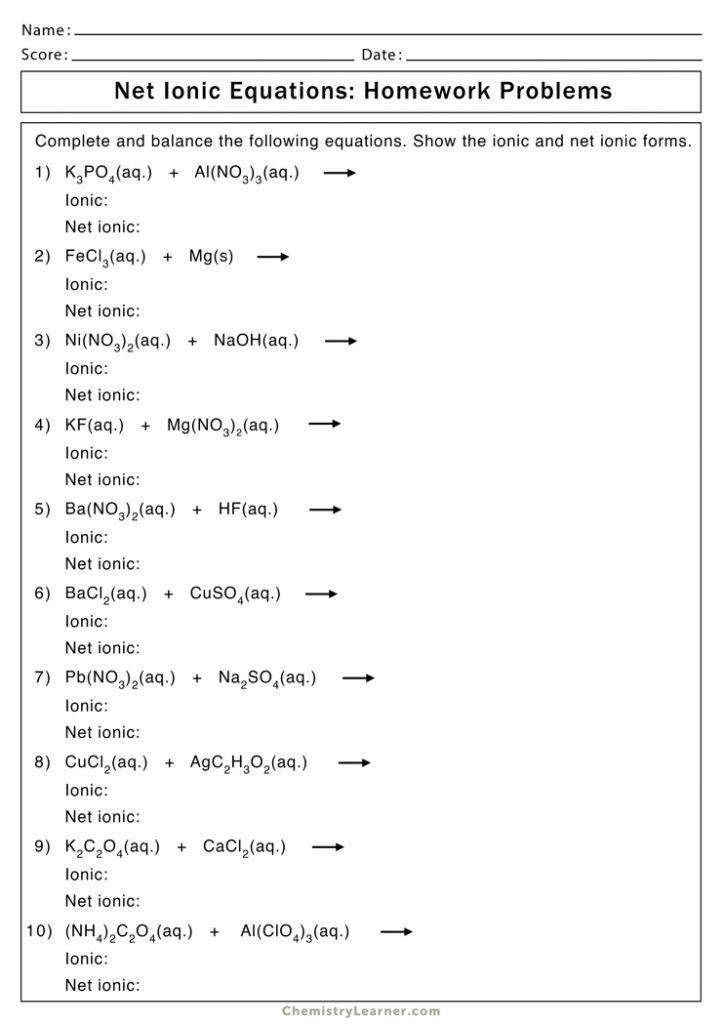 Net Ionic Equations Worksheet 1 Answers Tessshebaylo