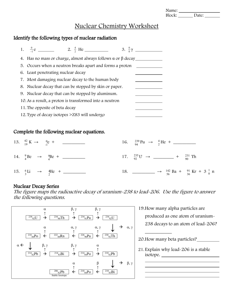 Nuclear Chemistry Worksheet Answer Key Excelguider