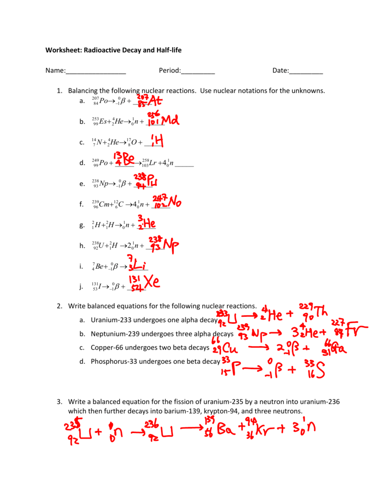 Nuclear Reactions Worksheet Answers Word Worksheet