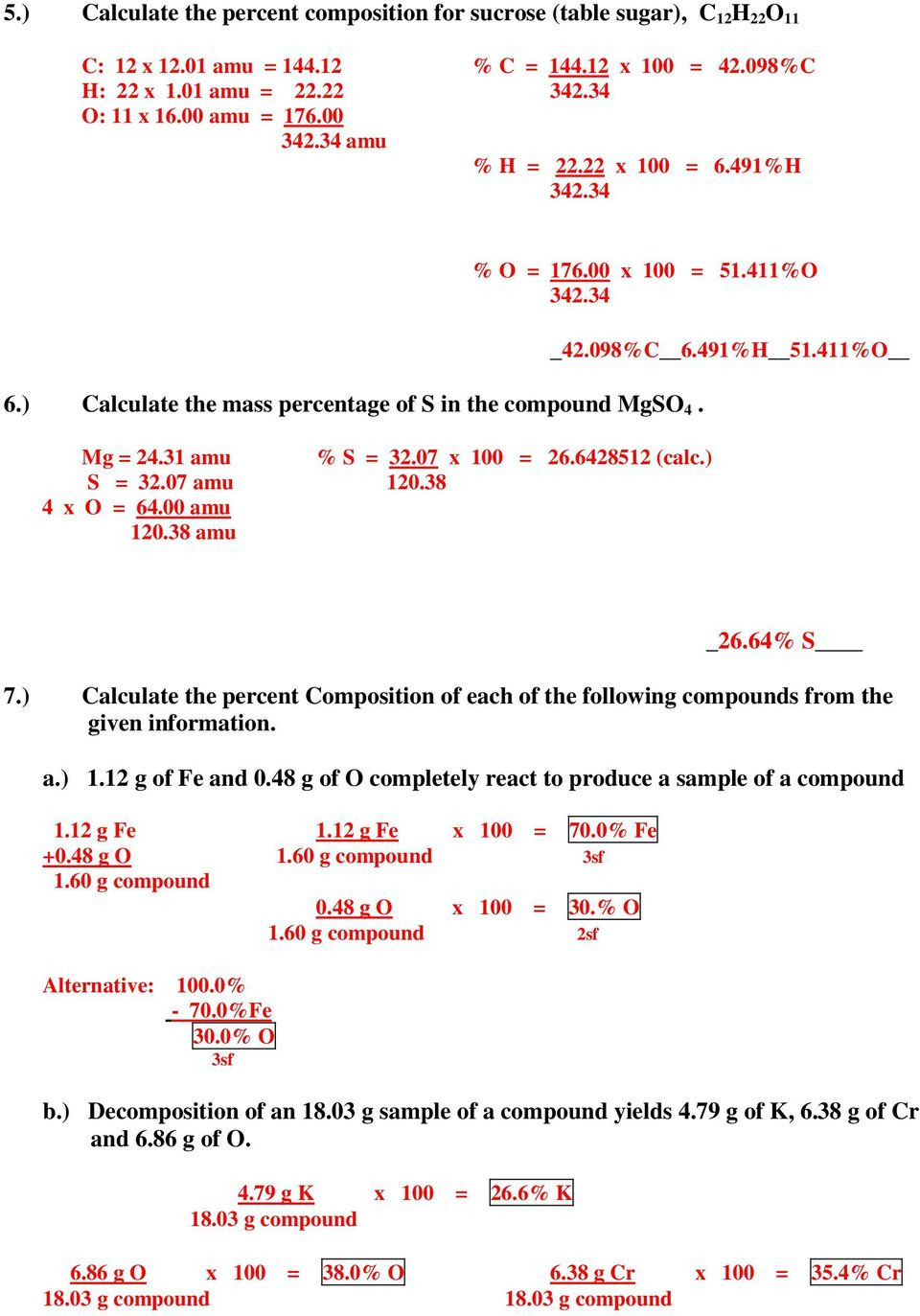 Percent Composition Worksheet Answers Natureal