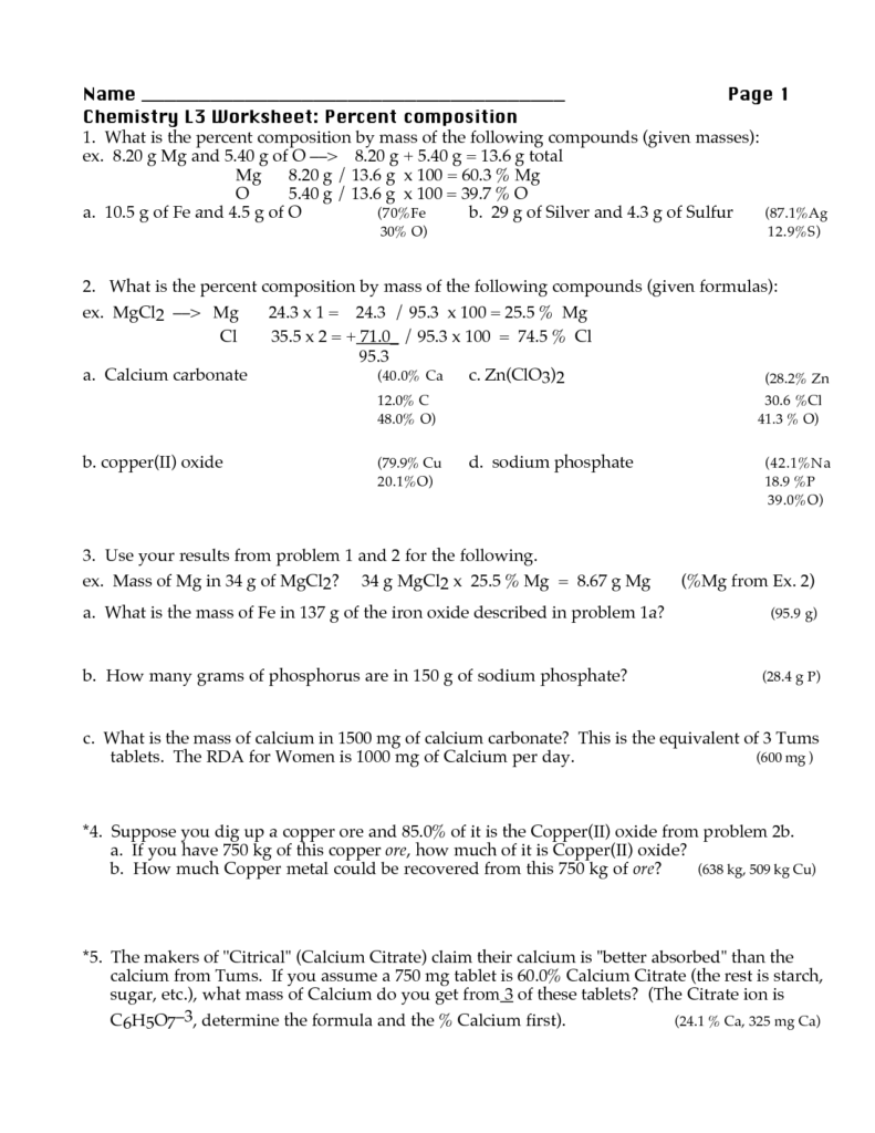  Percent Composition Worksheet Key Free Download Gmbar co