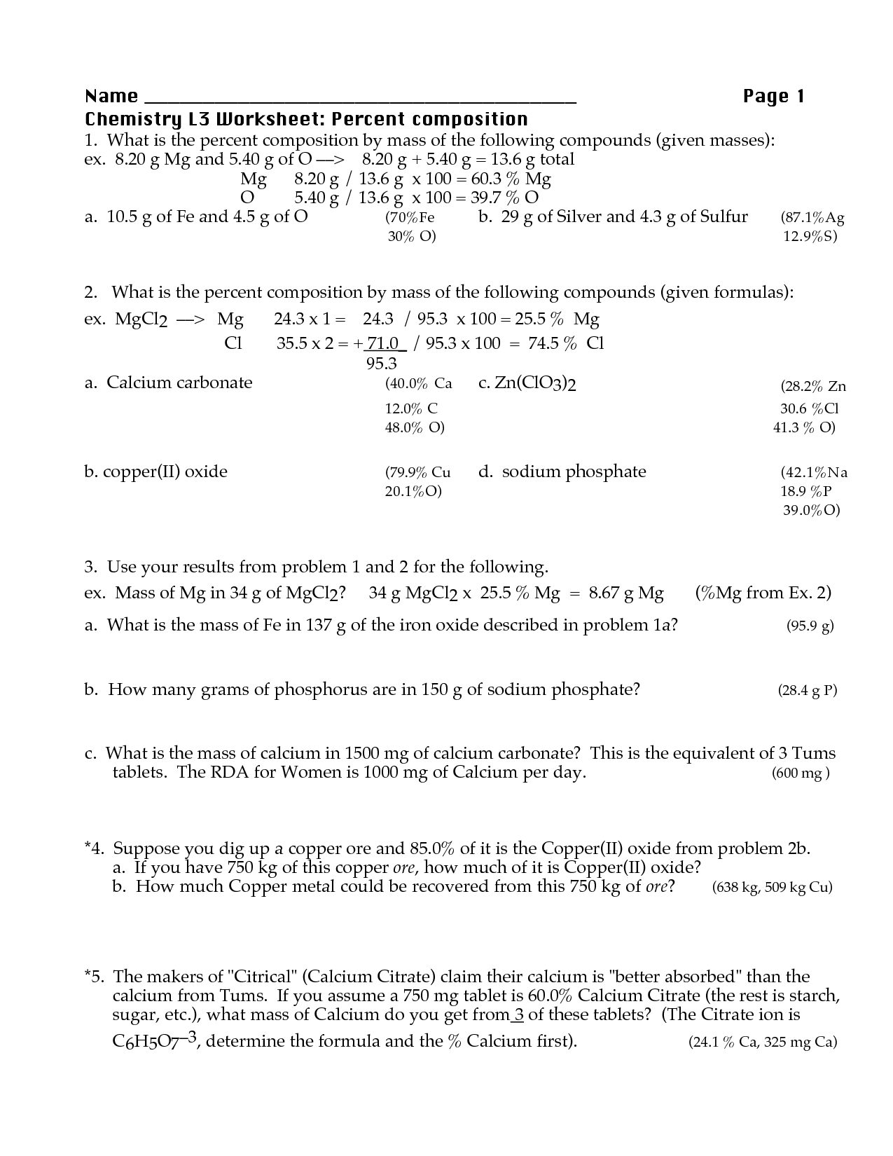 Percent Composition Worksheet Key Free Download Gmbar co