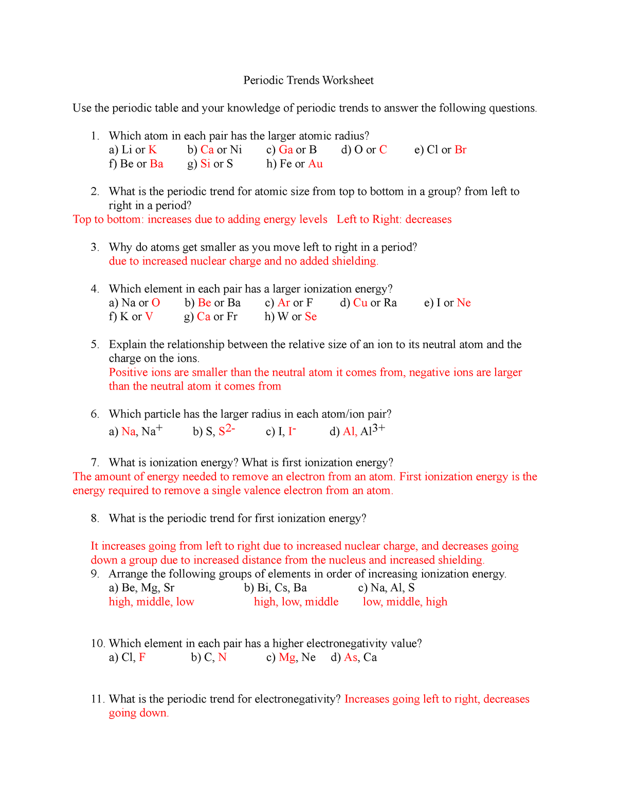 Periodic Table Worksheet The Periodic Table Worksheet Worksheet 