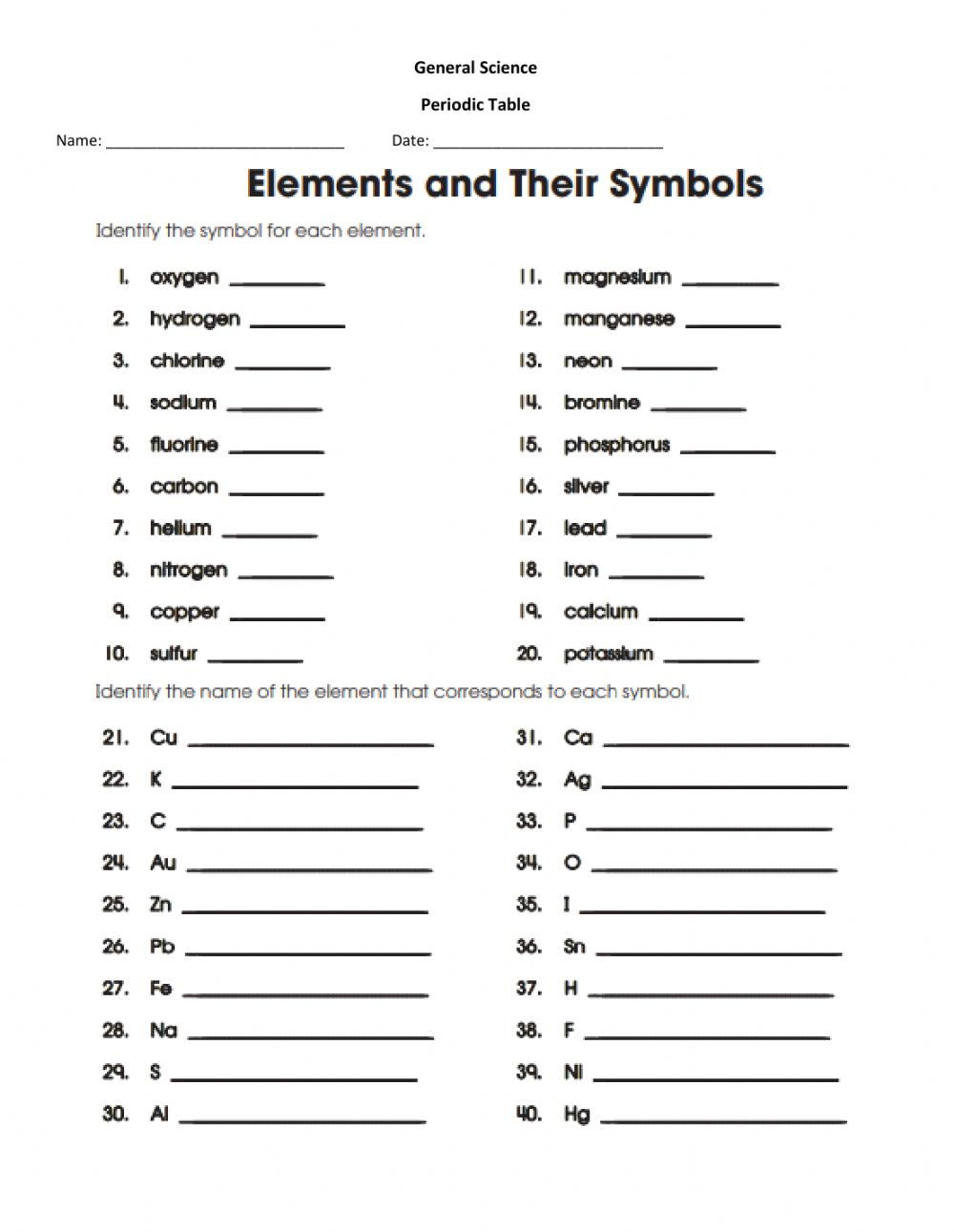 Printable Periodic Table Of Elements Worksheet Dpkop