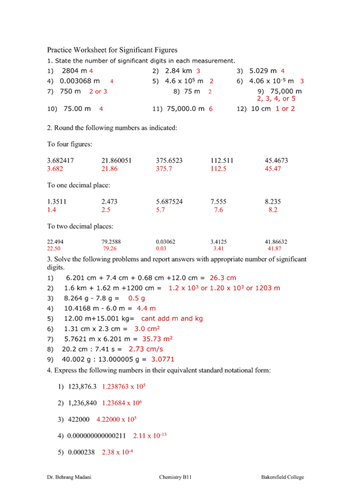 Problem Set 1 Significant Figures Answer Sheet Dr Behrang Madani 