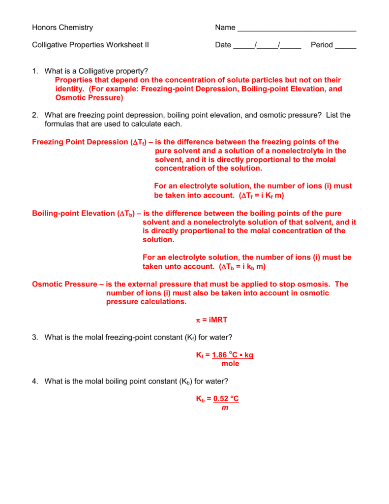 Section 16 3 Colligative Properties Of Solutions Worksheet Answers Db 