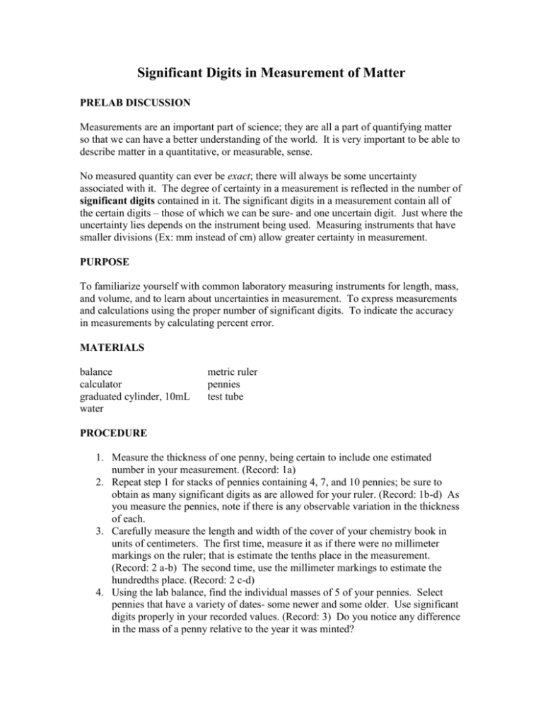 Significant Digits In Measurement Of Matter