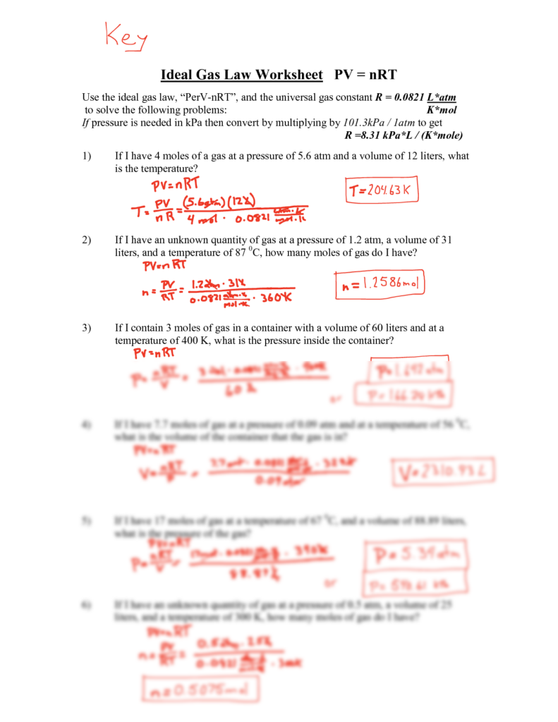 SOLUTION Ideal Gas Law Worksheet 2 Answer Studypool