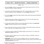 Specific Heat Worksheet Answer Key