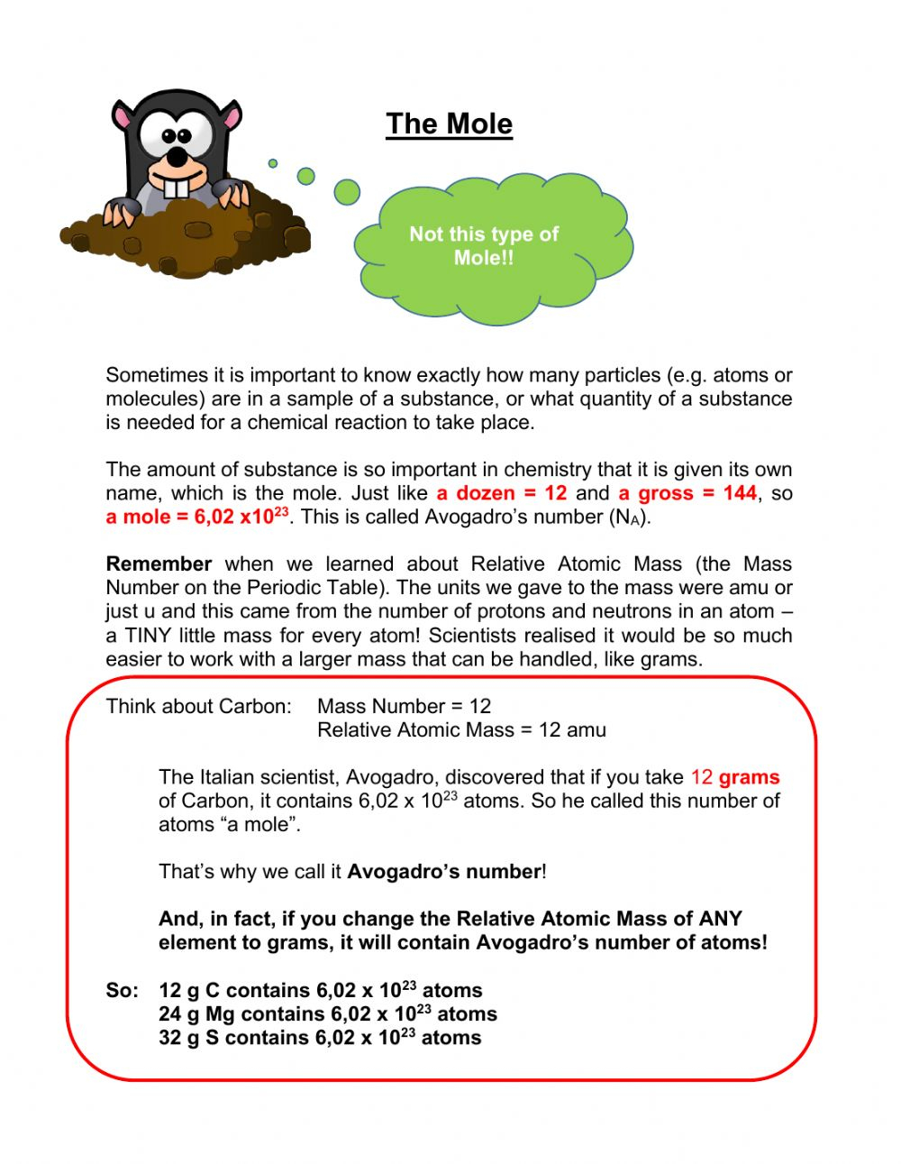 The Mole 1 Worksheet