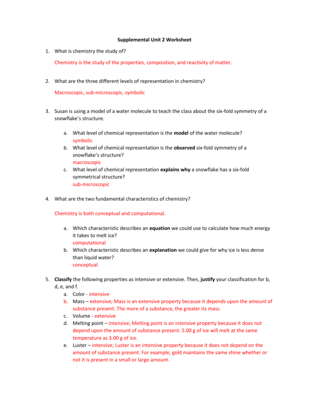 Unit 2 Worksheet 1 Chemistry Answers Excelguider