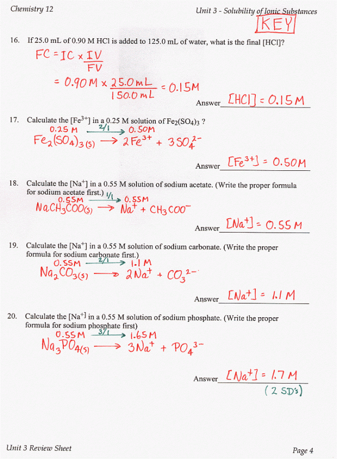 Unit 3 Worksheet 4 Chemistry