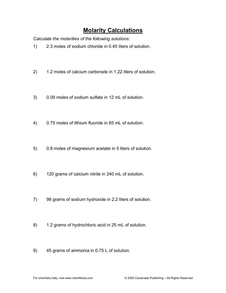  VERIFIED Molarity Worksheet Answers Chemistry If8766