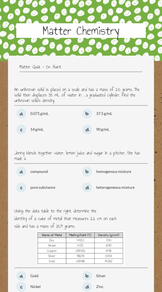 World Of Chemistry Worksheet