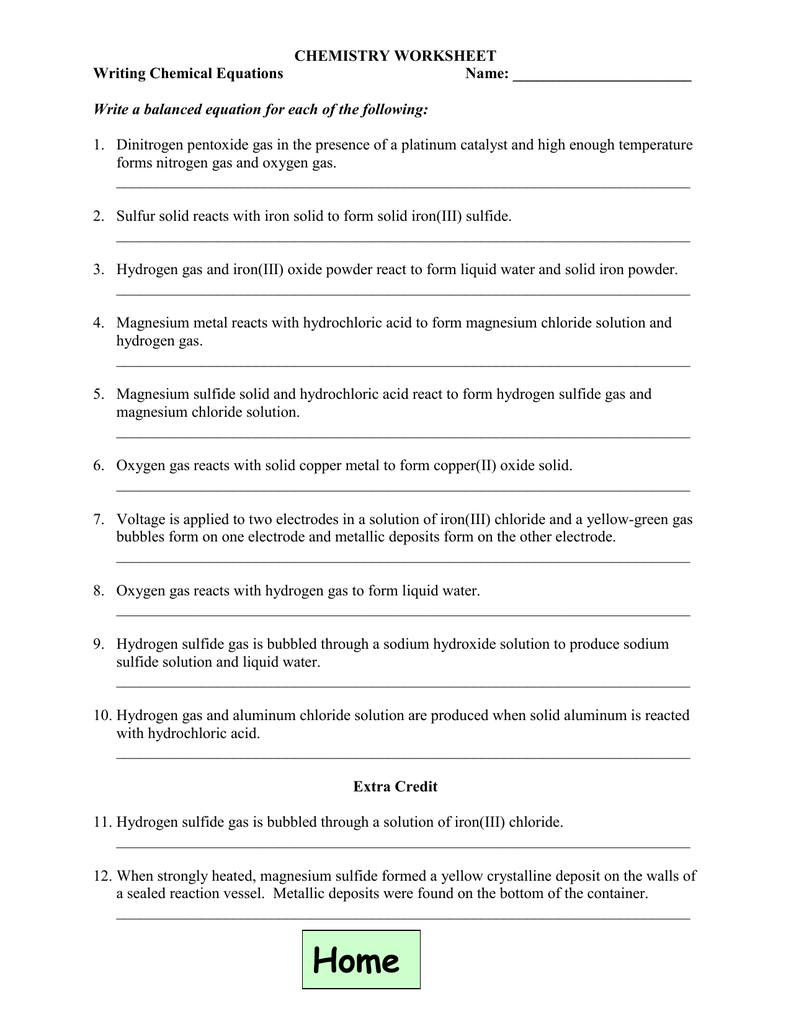  Writing Chemical Equations Worksheet Free Download Qstion co